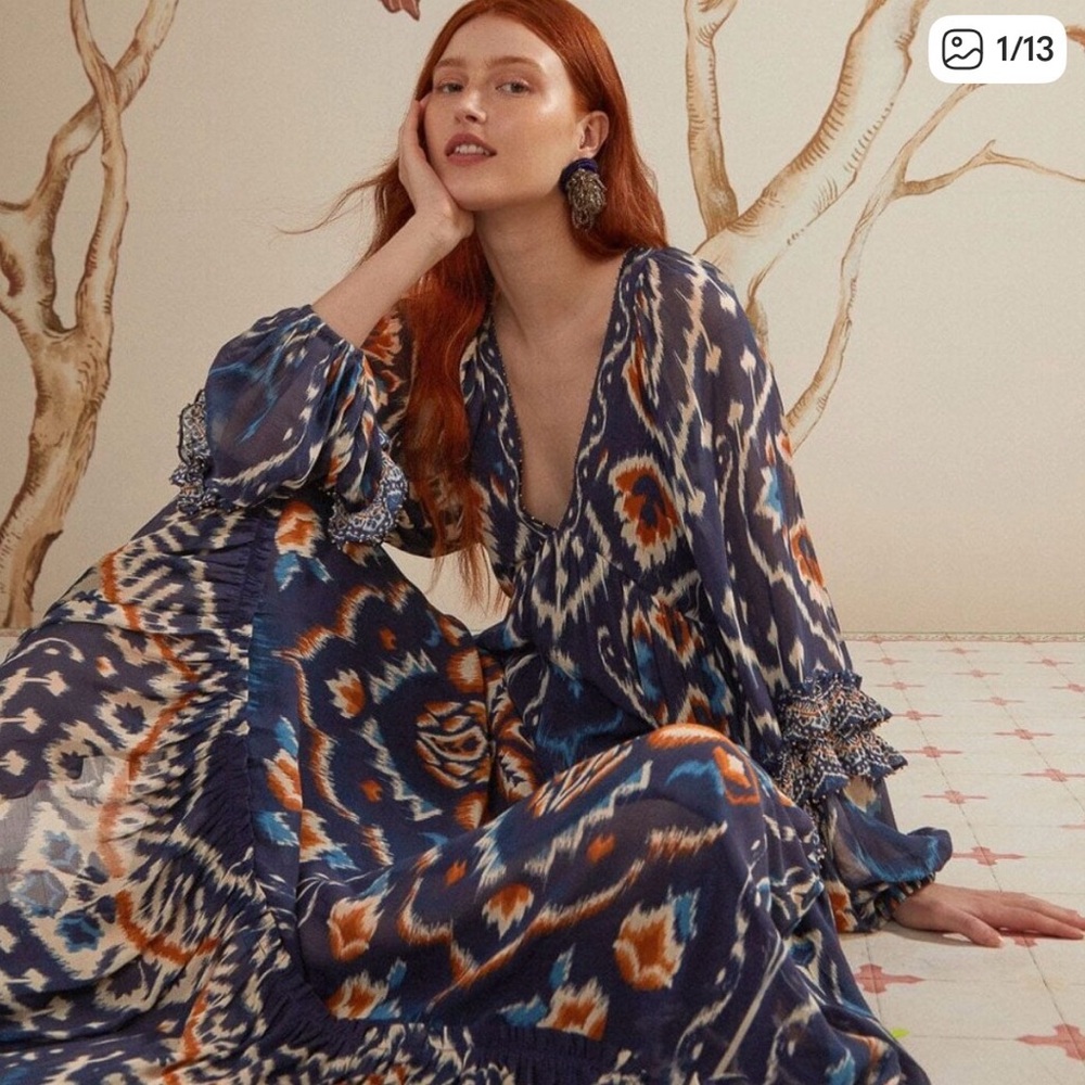 Farm Rio Ikat Pineapple Blue Maxi NWT